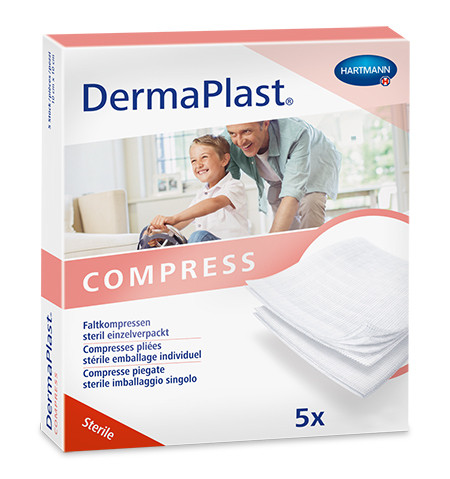 DermaPlast Faltkompresse 10x10cm 8-fach steril P.à 5 Btl.à 2