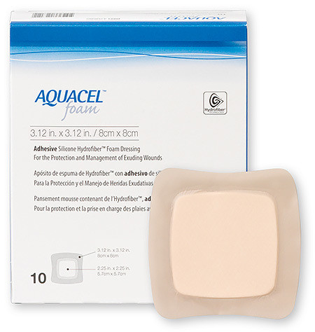 Aquacel Foam Pansement hydrocellulaire 8x8cm coussinet 5,5x5,5cm adhésif p.à 10