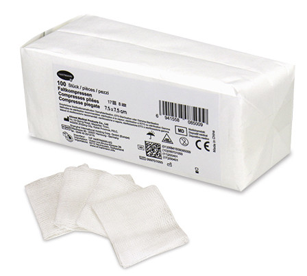 IVF Faltkompresse 7,5x7,5cm Typ 17 12-fach unsteril ohne RX P.à 100