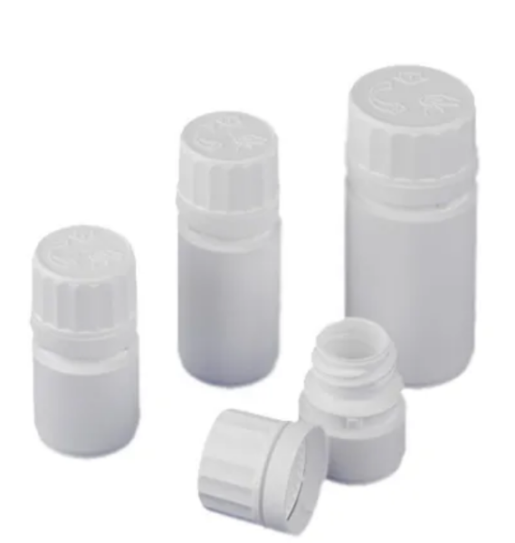 Weithals-Flaschen (PE-HD) 15ml Höhe 52mm Hals ø 21mm mit Kinderverschluss geeignet für Methadon-Abgabe P.à 100