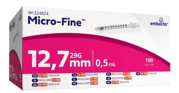 Micro-Fine+ Seringue à insuline 0.5ml U-100 avec aiguille 29G 0.33x12.7mm p.à 10x10
