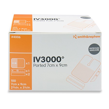 Opsite IV3000 7x9cm Pansement film PU pour fixer des canules et cathéters veineux, AVEC fente, p.à 100