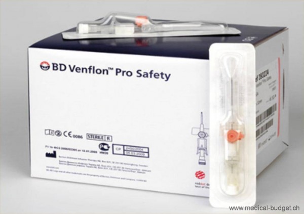 Venflon Pro Safety 0,9x25mm bleu 22G, p.à 50 cathéter vein. court av. site d'injection