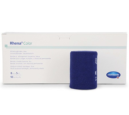 Rhena Color bleu 6cmx5m Bande à extension moyenne p.à 10 rlx en vrac