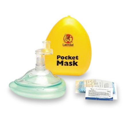 Laerdal-Taschenmaske mit Ventil und Filter im Herzetui gelb
