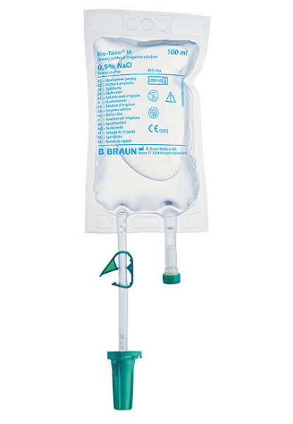 Uro-Tainer "M" NaCl 0,9% 10x100ml rinçage vesicale av. port d'injection pr l'ajout médicaments