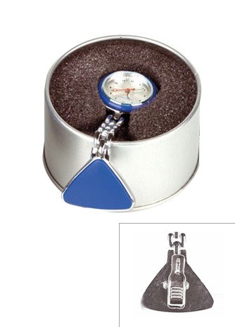Montre pour infirmières Ø 2,7cm design bleu/argent avec chaînette et clip pour la fixation