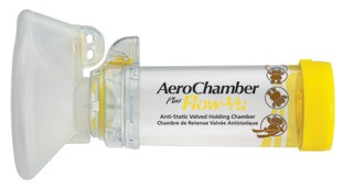Aerochamber Plus Flow-Vu gelb mit Maske für Kinder (1-5 Jahre)