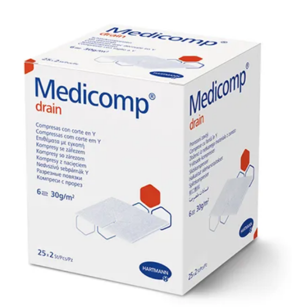 Medicomp Drain Schlitzkompresse Vlies 5x5cm 6-fach steril P.à 25x2