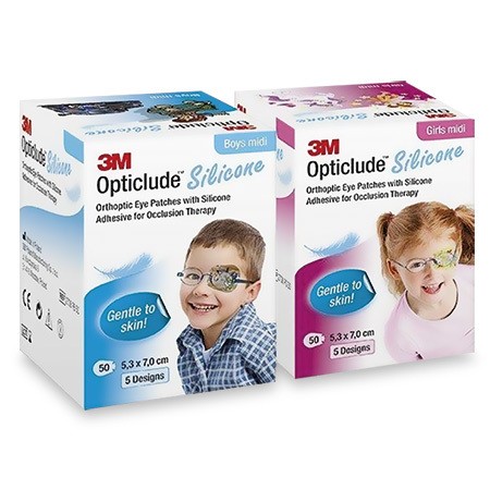 Opticlude Silicone midi 5,7x7cm für Mädchen von 3-6 Jahren Augenpflaster zur Okklusionstherapie P.à 50
