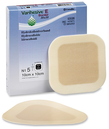 Varihesive E Border 10x10cm Pansement hydrocolloïd (6x6cm sans bord adhésif) p.à 5