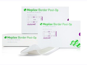 Mepilex Border Post-OP pansement hydrocellulaire mousse 6x8cm , coussinet 3.5x5cm Safetac avec 3D-Flex-Cuts, paquet de 10