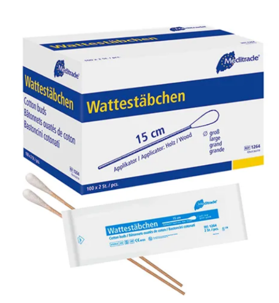 Bâtonnets ouatés en bois stériles avec tête maxi long 15cm p.à 100x2