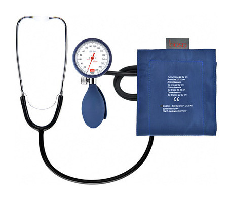 Blutdruckmesser Boso BS 90 mit Stethoskop Manometer ø 60mm mit Klettmanschette Gr.M blau