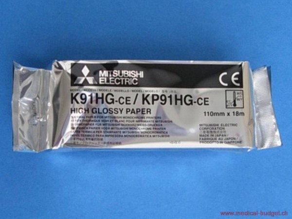 Druckerpapier Thermo Mitsubishi K91HG 21mx110mm schwarz/weiss P.à 4Rl. (zu Printer 60E/61E/65E/66E 67E/68E/90E/91E/93DW)