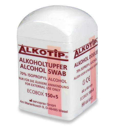 Alkotip Alkoholtupfer in Dispenserdose 155 Tupfer 44x44mm