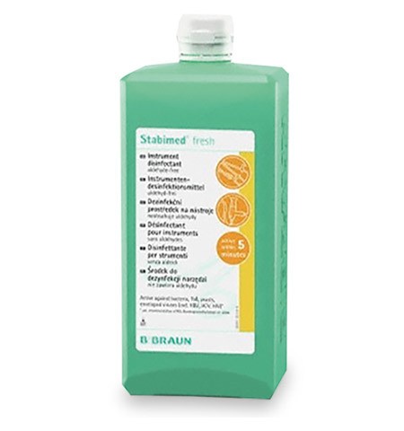 Stabimed Fresh 1000ml flacon ovale. pour nettoyage et désinfection manuelle des instruments, sans aldéhydes (Prix Taxe-COV incl.)