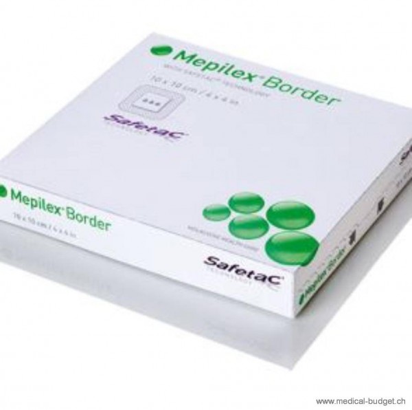 Mepilex Border Ag Safetac, pansement mousse autoadhésif antimicrobien avec argent, stérile, coussin absorbant 4,5x4,5cm, paquet de 5