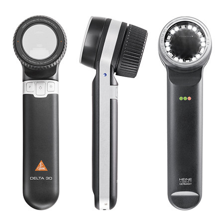 Heine Delta 30 Dermatoskop mit Kontaktscheibe mit Skala inkl. USB Kabel und Steckernetzteil und Etui