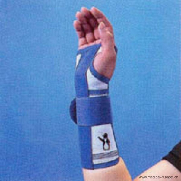 Thämert Orthoflex Handgelenkbandage links Gr.M 16,5-18,5cm Länge 20cm weiss-blau