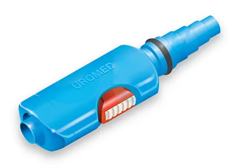 Uromed Katheterventil Universal Einhandmodell mit Druckknopf verhindert Urin-Kontamination P.à 5 Stk