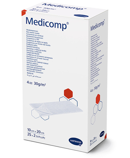 Medicomp compresse en non-tissé 10x20cm 4 plis stérile p.à 25x2