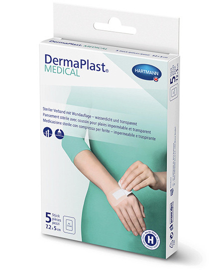 DermaPlast Medical Transparentverband 5x7,2cm mit Wundauflage steril P.à 5