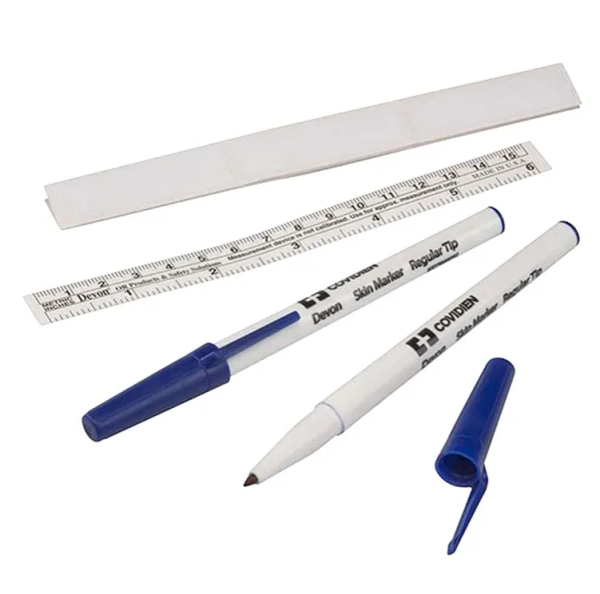 Devon chirurgischer Marker (Hautmarkierstift) latexfrei steril Spitze normal mit Lineal P.à 50