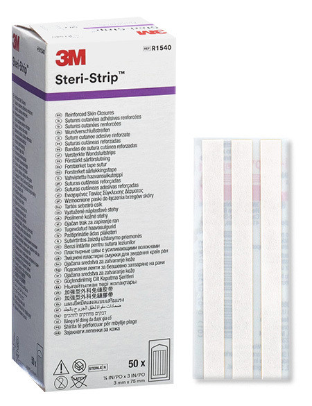 Steri Strip Bande de fermeture des plaies 3x75mm blanc renforcé dans boîte plastique stérile p.à 50x5