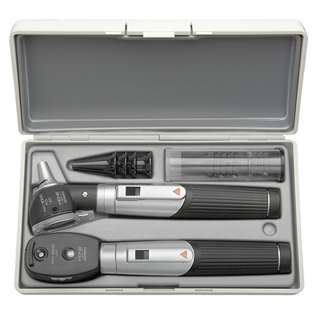 Heine mini 3000 F.O. 2.5V/LED Diagnostik Set mit Otoskop Ophthalmoskop und 2 Batteriegriffe im Etui