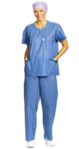 Barrier Pantalon Scrub Suit Extra Comfort Gr.L bleu avec lacets à la taille, non-sterile p.à 48 à usage unique