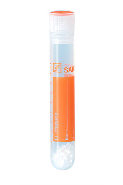 Sarstedt Tube d'échantillon 10ml Li-Hép 95x16,8mm fond rond, bouchon pression orange, p.à 100