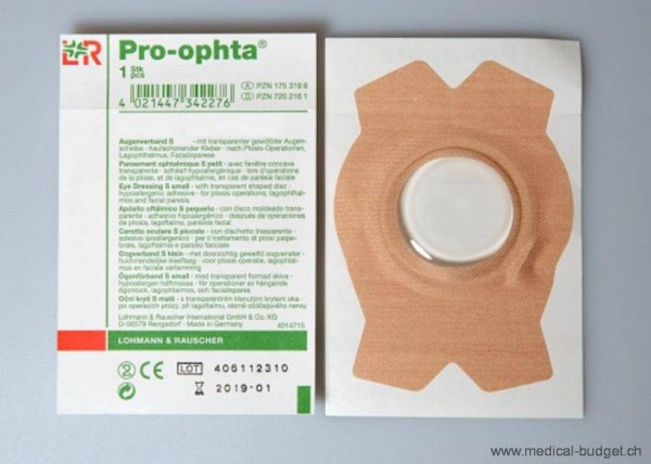Pro-Ophta-S, Augenverband klein, 7.2x10.0cm, Scheibe Ø 4.6cm lichtdurchlässig, unsteril, Pack à 1