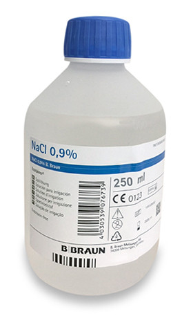 NaCl 0,9% Ecotainer 12x250ml Solution de rinçage topique, stérile, avec bouchon bleu à vis
