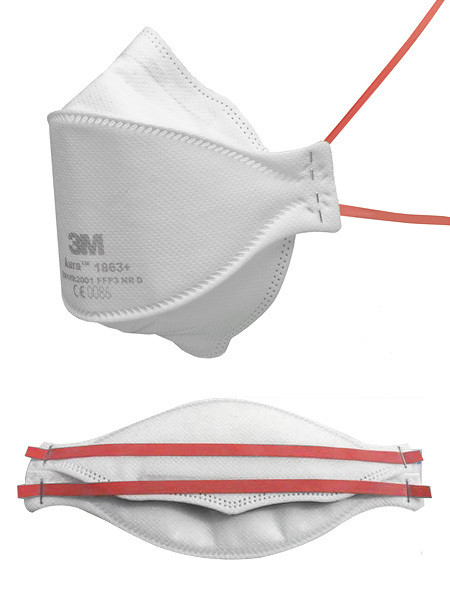 3M Aura Masque de protection respiratoire FFP3 et type IIR sans valve (3M 1863) p.à 20 masques pliées