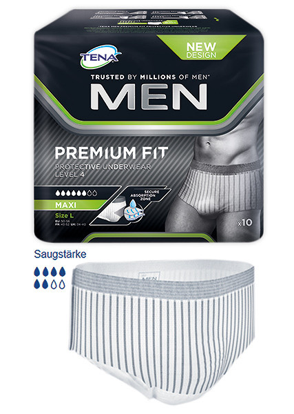 TENA MEN Sous-vêtement Absorbant Premium Fit Gr.L hanches 95-125cm, absorption level 4