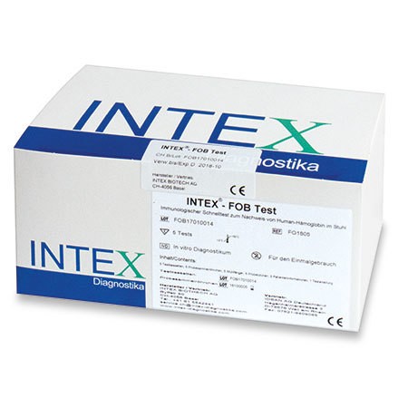 INTEX FOB-Test immunolog. qualitative p.à 50 tests sang occulte dans les selles, spécifique Hb humain