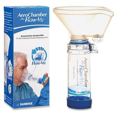 Aerochamber Plus Flow-Vu Chambre d'inhalation bleu, avec Grand masque pour Adultes et Enfants à partir de 5 ans