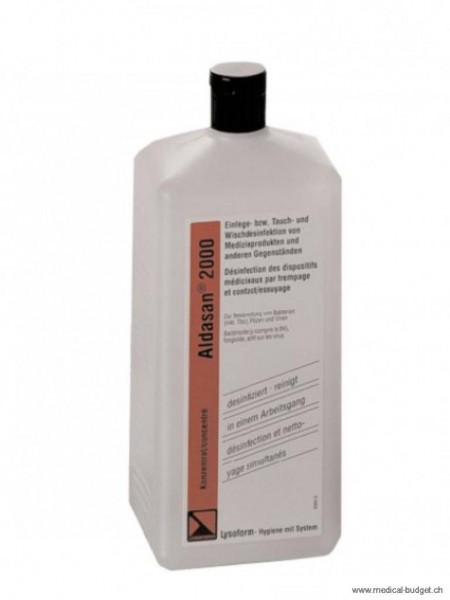 Aldosane 2000 1 litre Concentrée pr nettoyage et désinfection des instruments, surfaces et endo- scopes (Prix Taxe-COV incl.)