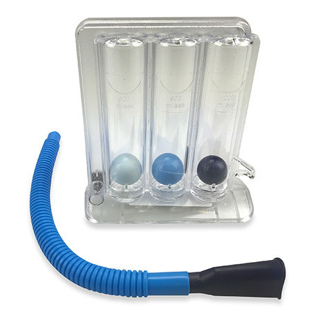 Triflo II Spiromètre incitatif à débit variable de 600-1200ml/s, boîtier à 3 billes avec tuyau 28cm et embout buccal de 6,5cm, p.à 1