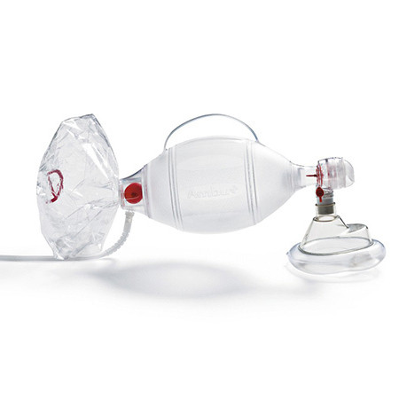 Ambu SPUR II Einweg Beatmungsbeutel Maske Gr.5 für Erwachsene mit Überdruckbegrenzungsventil Manometeranschluss und M-Port Demandventil- Anschluss (abnembar) mit Reservoirbeutel