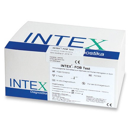 INTEX FOB-Test immunolog. qualitative p.à 20 tests sang occulte dans les selles, spécifique Hb humain