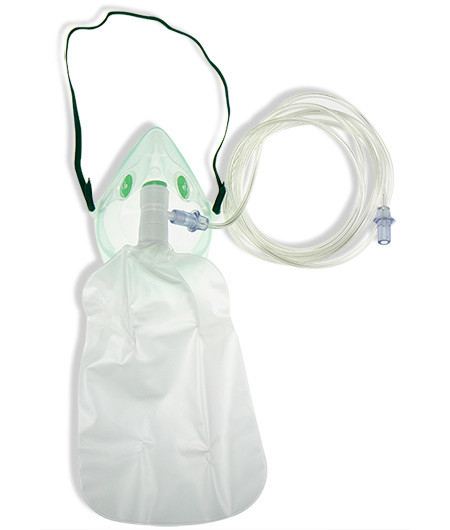 Masque à oxygène pour Adultes, haute concentration avec arc nasal, tuyau 180cm et réservoir O2 (sans latex)