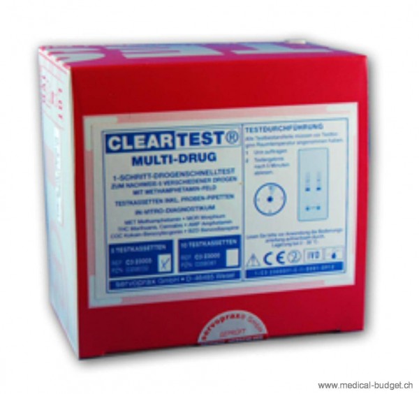 Cleartest Multi-Dip Test P.à 10 THC/COC/MOR/AMP/MTD/BZD