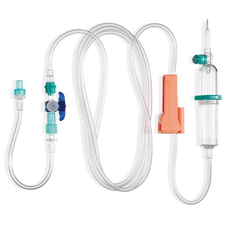 ProSet Intrafix SafeSet Trousse perfusion 180cm filtre 15µm, valve anti-reflux, 1 robinet 3-voies Discofix C bleu et rallonge 15cm, air-prime-stop p.à 1