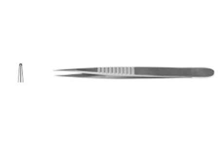 Micromed Pince-Micro Pierce droite 150mm manche plat larg. 9mm, pointes 0,6mm av petit trou 0,3mm