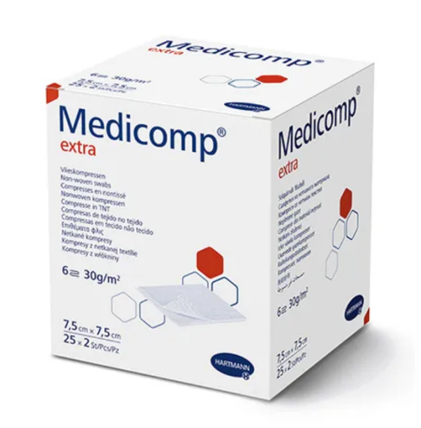 Medicomp Extra Vliesstoff-Kompressen 7,5x7,5cm 6-fach steril P.à 25x2