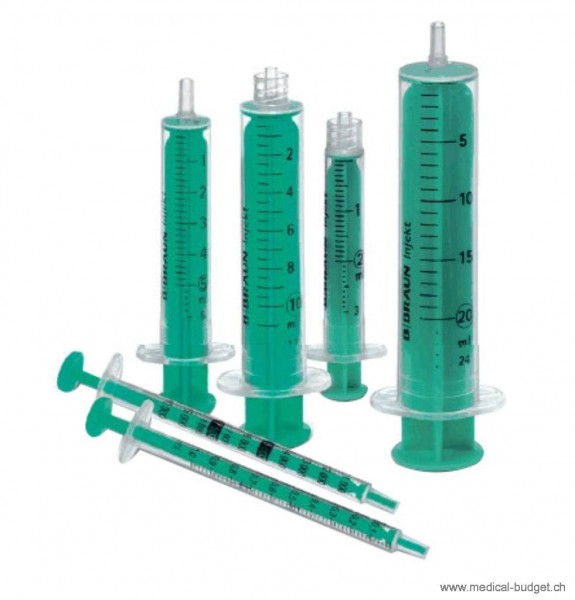Injekt zweiteilige Einmal-Spritzen, 2ml, zentrisch mit Luer-Lock, grüner Kolben, Pack à 100