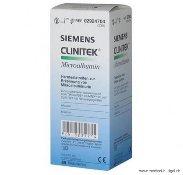 Clinitek Bandelettes réactives Microalbumine et Créatinine urinaire et Rapport A/C, p.à 25 tests