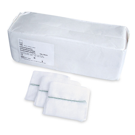 IVF Faltkompresse 10x10cm Typ 17 16-fach unsteril mit Röntgenfaden P.à 100